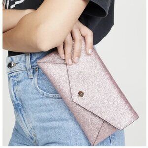 Kate Spade Burgess Court Chain Clutch in rose gold with matching card case NWT